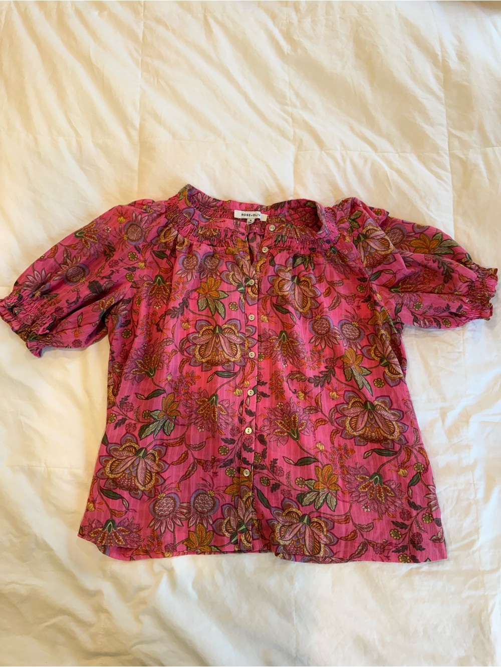 Rose & Olive Pink Floral Button-Front Blouse